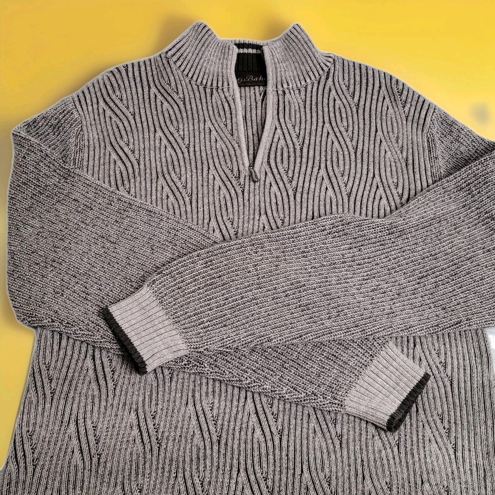 Tommy Bahama Sweater Men's XL Brown 1/4‑Zip Leaf Cable Knit Mock Neck Fisherman